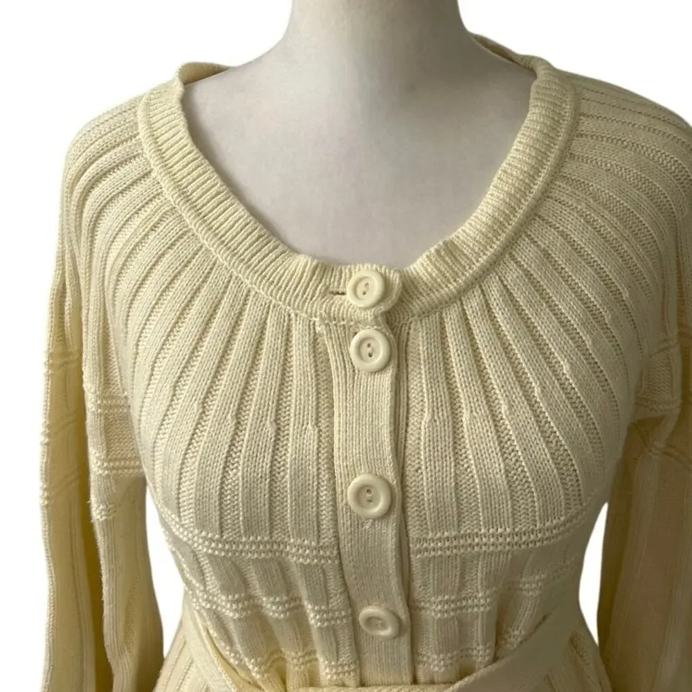 Moth Anthropologie Ribbed Chunky Knit Button Front Belted Bell Sleeve Sweater M